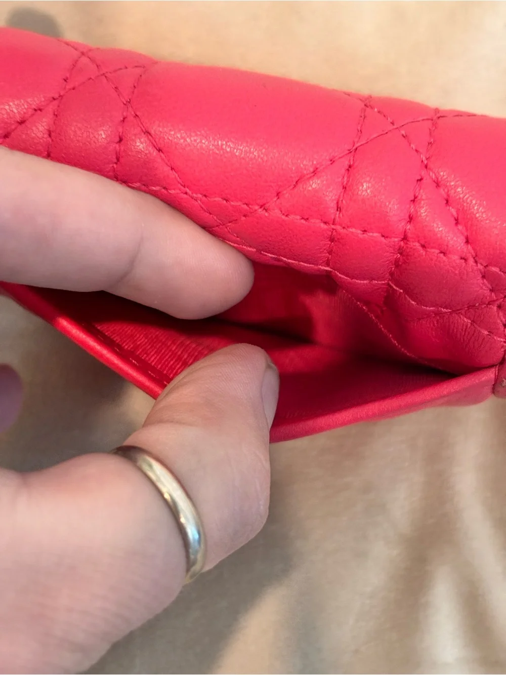 Christian Dior Lady Dior Lotus Pink Lambskin Leather Trifold Wallet